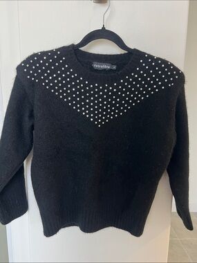 Retrofete Black Crewneck Sweater Wool with Rhinestones